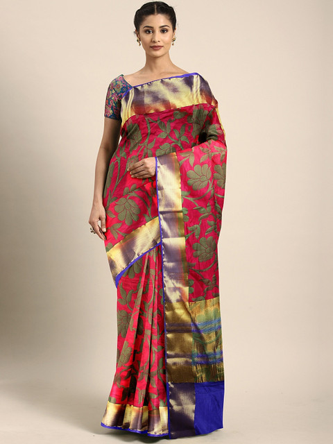 

The Chennai Silks Red & Green Silk Blend Woven Design Tussar Saree