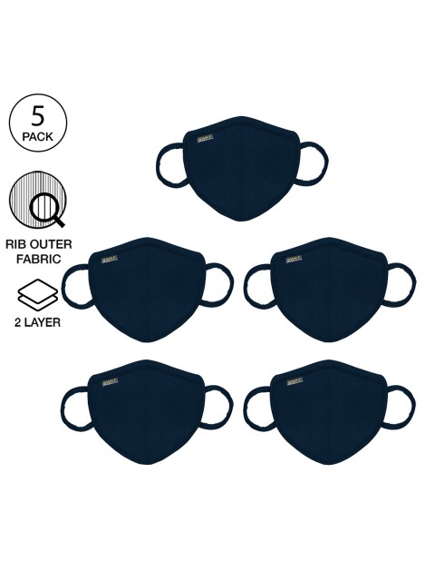 

Bewakoof Men Pack Of 5 Reusable 2 Layer Outdoor Masks, Navy blue