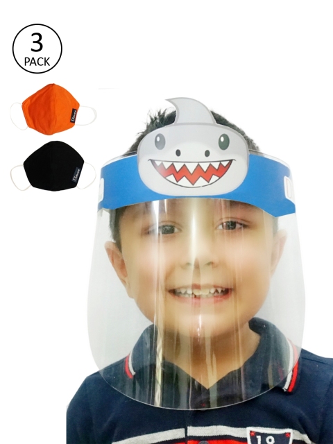 

DChica Kids Set of Assorted Happy Shark Transparent Face Shield and Two 2-Ply Masks