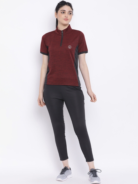 

Chkokko Women Maroon and Black Colour-Blocked Tracksuit