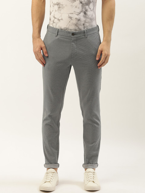 

Blackberrys Men Green & White Skinny Fit Checked Regular Trousers