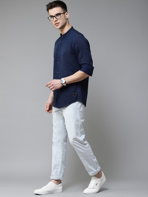 

Blackberrys Men Blue Corduroy Slim Fit Solid Regular Trousers