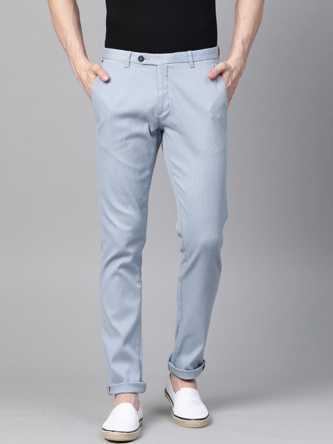 

Blackberrys Men Blue Roger Slim Fit Self-Striped Regular Trousers