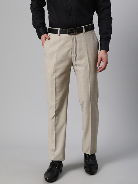 

Blackberrys Men Beige Smart Fit Solid Formal Trousers