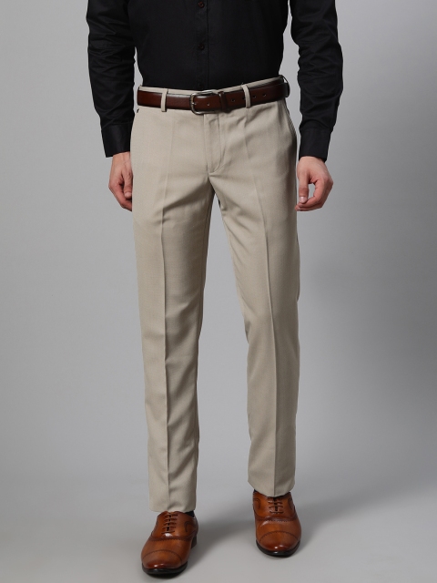 

Blackberrys Men Beige Tapered Fit Textured Formal Trousers