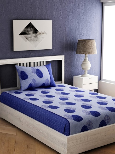 

EverHOME Blue and Off-White Floral 144 TC Cotton 1 Single Bedsheet with 1 Pillow Covers