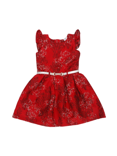 

Doodle Girls Red Self Design Fit and Flare Dress