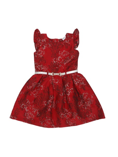 

Doodle Girls Red Self Design Fit and Flare Dress