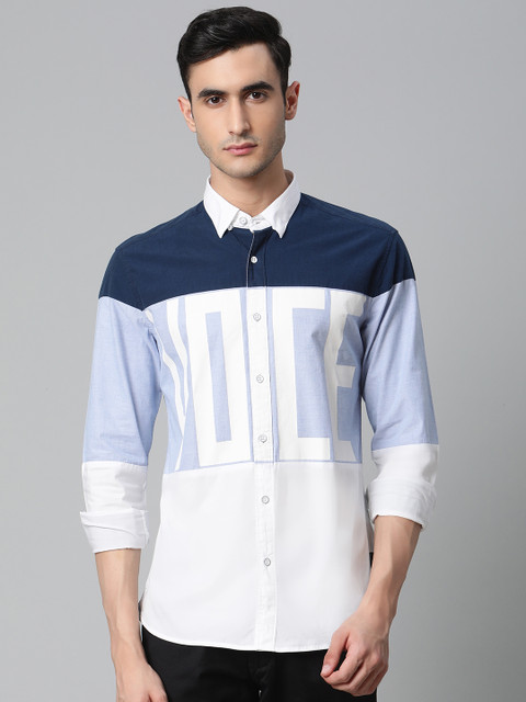 

Blackberrys Men Blue & White Slim Fit Colourblocked Casual Shirt