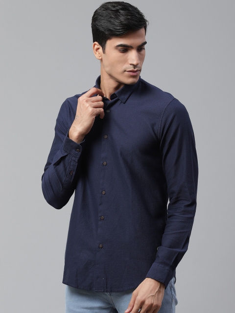 

Blackberrys Men Navy Blue Trim Fit Solid Casual Shirt