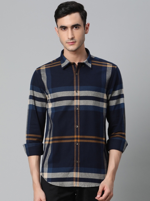 

Blackberrys Men Navy Blue & Grey Slim Fit Checked Winter Casual Shirt