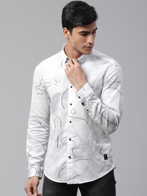 

Blackberrys Men White & Grey Slim Fit Printed Casual Shirt