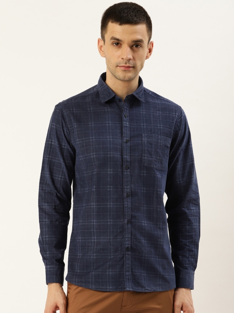 

Blackberrys Men Navy Blue Slim Fit Checked Corduroy Casual Shirt