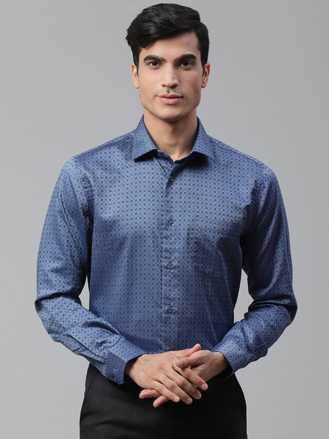 

Blackberrys Men Navy Blue Slim Fit Giza Cotton Self Design Partywear Shirt