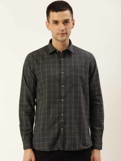 

Blackberrys Men Charcoal Grey & White Slim Fit Checked Casual Shirt
