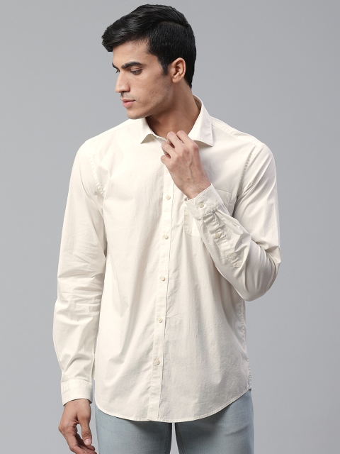 

Blackberrys Men Cream-Coloured Slim Fit Solid Casual Shirt