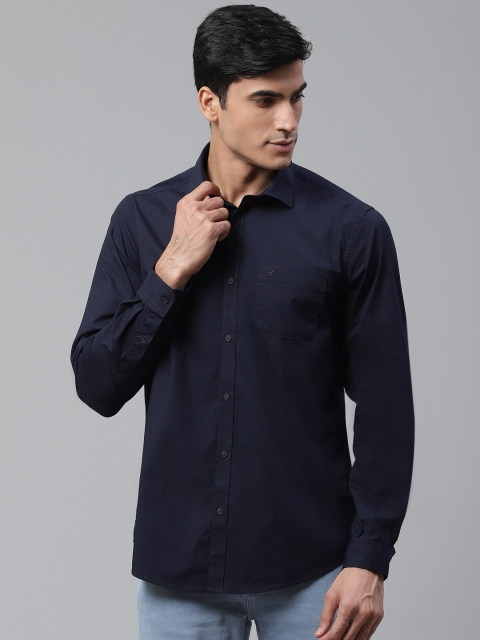 

Blackberrys Men Navy Blue Slim Fit Knitted Solid Casual Shirt