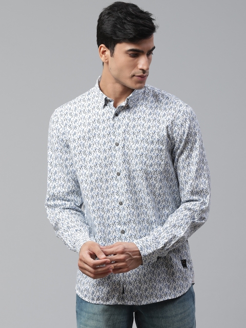 

Blackberrys Men White & Blue Slim Fit Printed Casual Shirt