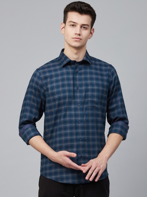 

Blackberrys Men Teal Blue & Beige Slim Fit Checked Casual Shirt