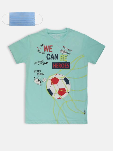 

Lil Tomatoes Boys Sea Green Printed Round Neck Pure Cotton T-shirt