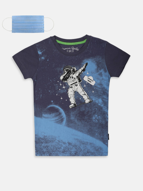 

Lil Tomatoes Boys Navy Blue Printed Round Neck T-shirt