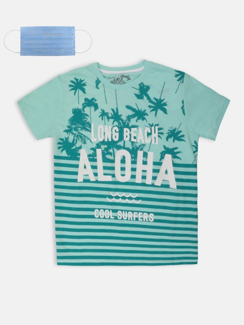 

Lil Tomatoes Boys Sea Green Striped Round Neck T-shirt
