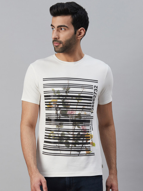 

Blackberrys Men White Slim Fit Barcode Floral Print Round Neck T-shirt