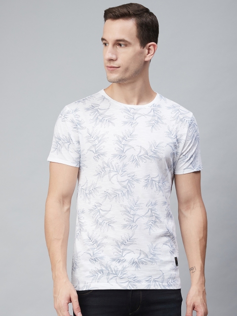 

Blackberrys Men Whiten Navy Blue Printed Round Neck Pure Cotton T-shirt, White
