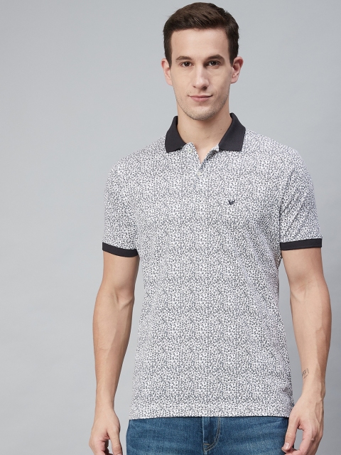 

Blackberrys Men White & Grey Printed Polo Collar T-shirt