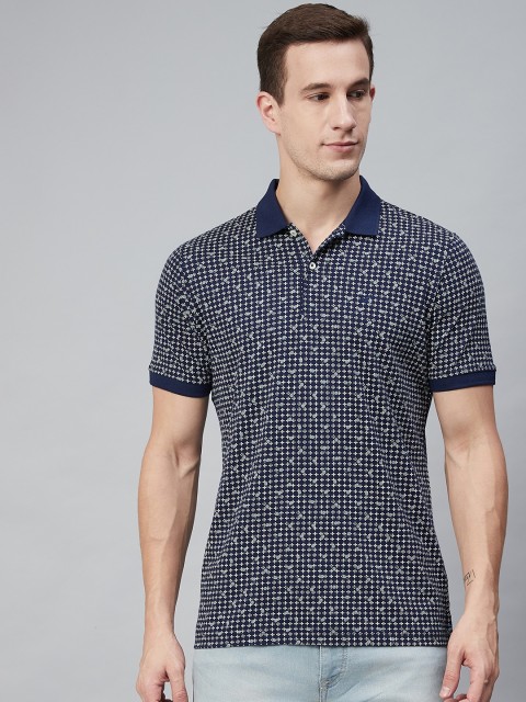 

Blackberrys Men Navy Blue & White Printed Polo Collar T-shirt