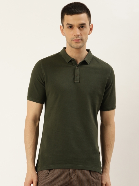 

Blackberrys Men Olive Green Solid Slim Fit Polo Collar T-shirt