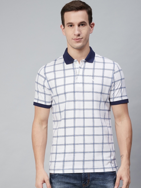 

Blackberrys Men White Blue Checked Polo Collar Pure Cotton T-shirt
