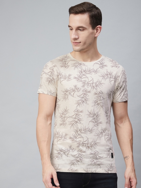 

Blackberrys Men Beige Coffee Brown Printed Round Neck Pure Cotton T-shirt