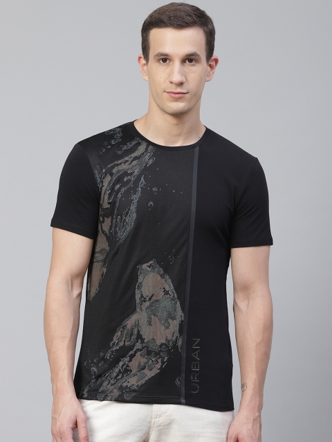 

Blackberrys Men Black & Grey Slim Fit Printed Round Neck T-shirt