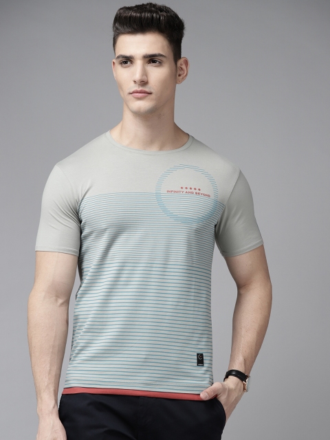 

Blackberrys Men Green & Blue Striped Slim Fit T-shirt