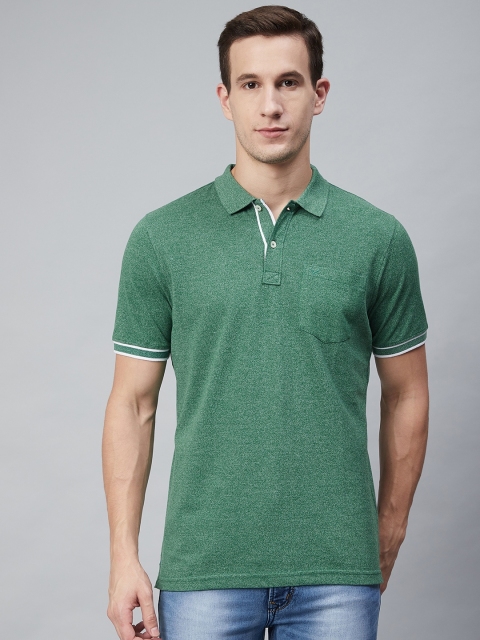 

Blackberrys Men Green Self Design Polo Collar T-shirt