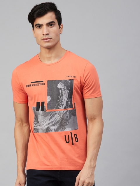 

Blackberrys Men Orange & Grey Printed Round Neck T-shirt