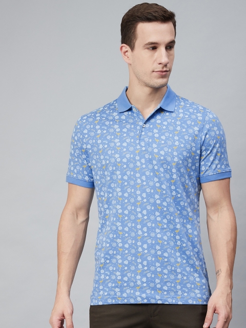 

Blackberrys Men Blue White Printed Polo Collar Pure Cotton T-shirt