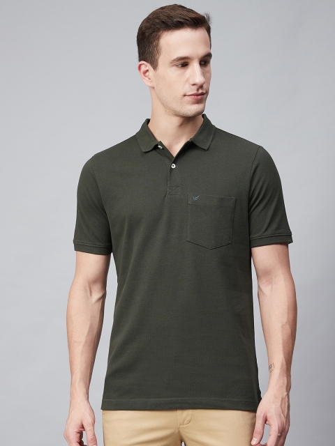 

Blackberrys Men Olive Green Solid Polo Collar T-shirt