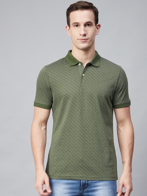 

Blackberrys Men Olive Green & White Printed Polo Collar T-shirt