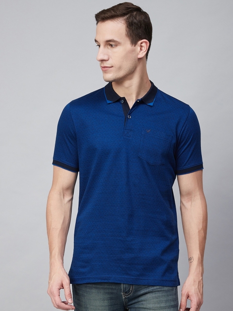 

Blackberrys Men Blue Self Design Polo Collar T-shirt