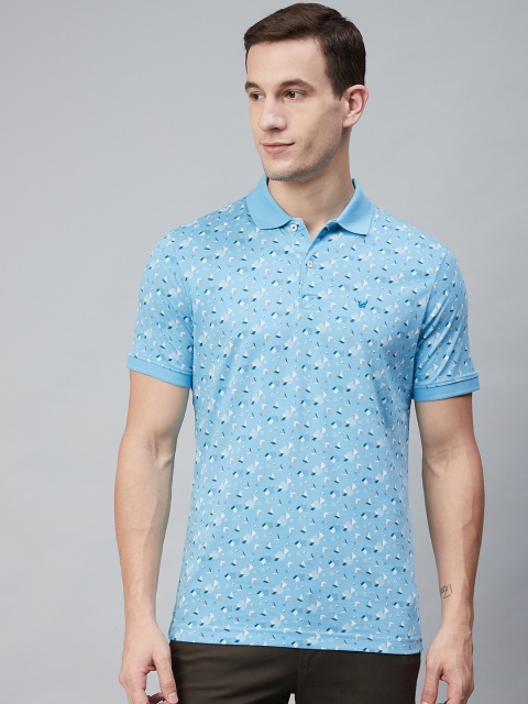 

Blackberrys Men Blue White Printed Polo Collar Pure Cotton T-shirt