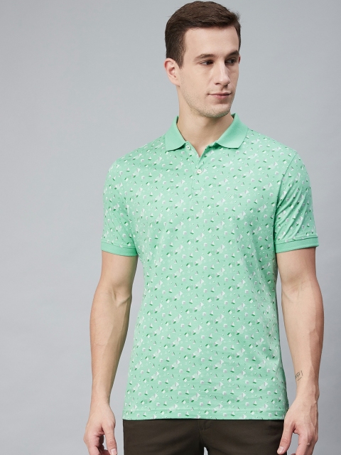 

Blackberrys Men Green White Printed Polo Collar Pure Cotton T-shirt