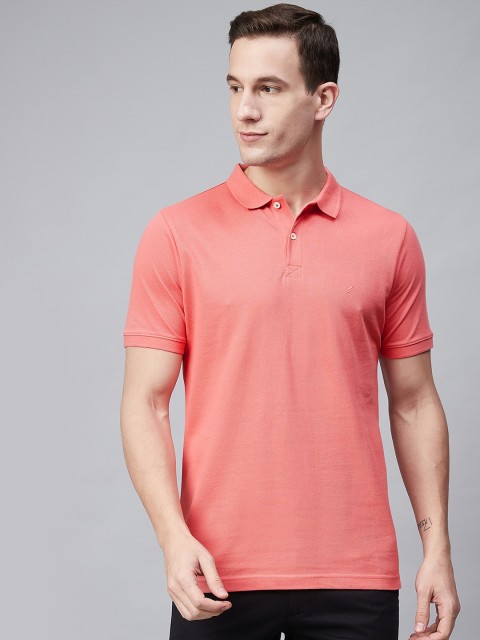 

Blackberrys Men Coral Orange Pink Polo Collar T-shirt