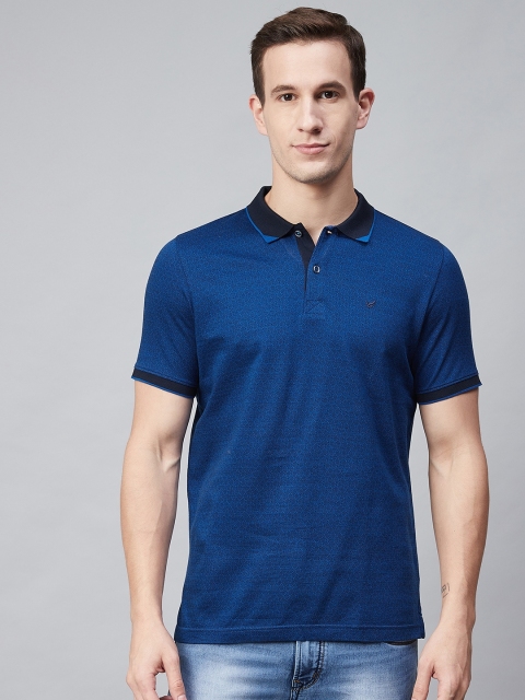 

Blackberrys Men Navy Blue Self Checked Polo Collar T-shirt