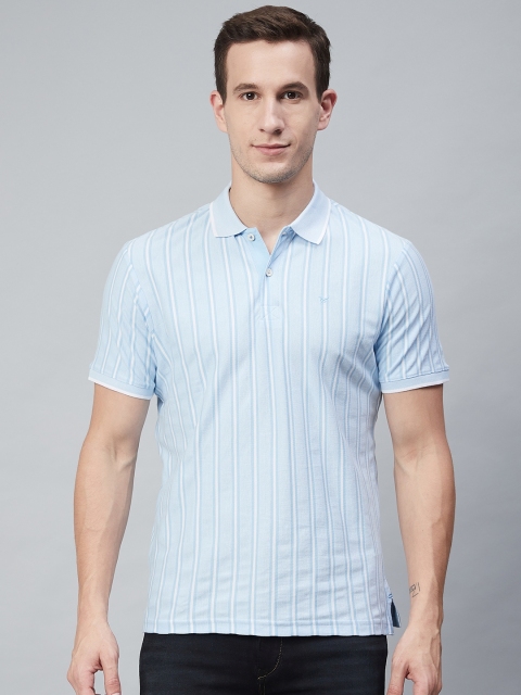 

Blackberrys Men Blue White Striped Polo Collar Pure Cotton T-shirt