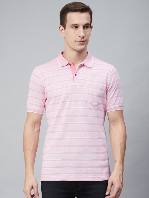 

Blackberrys Men Pink Striped Polo Collar Pure Cotton T-shirt