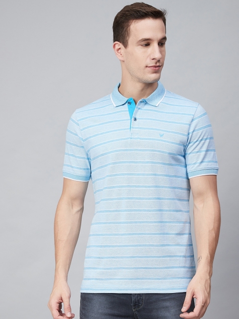 

Blackberrys Men Blue Striped Polo Collar Pure Cotton T-shirt