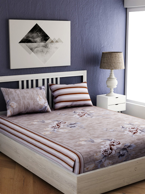 

EverHOME Brown & Grey Floral Queen Bedsheet with 2 Pillow Covers