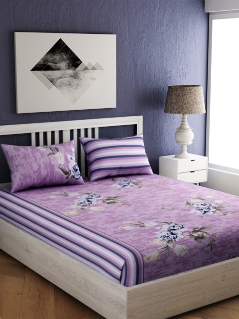 

EverHOME Lavender & Brown Floral 210 TC Cotton 1 Queen Bedsheet with 2 Pillow Covers